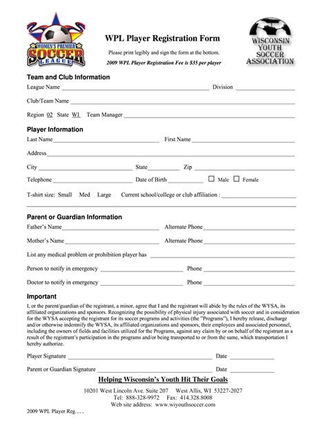 Soccer Registration Form Template